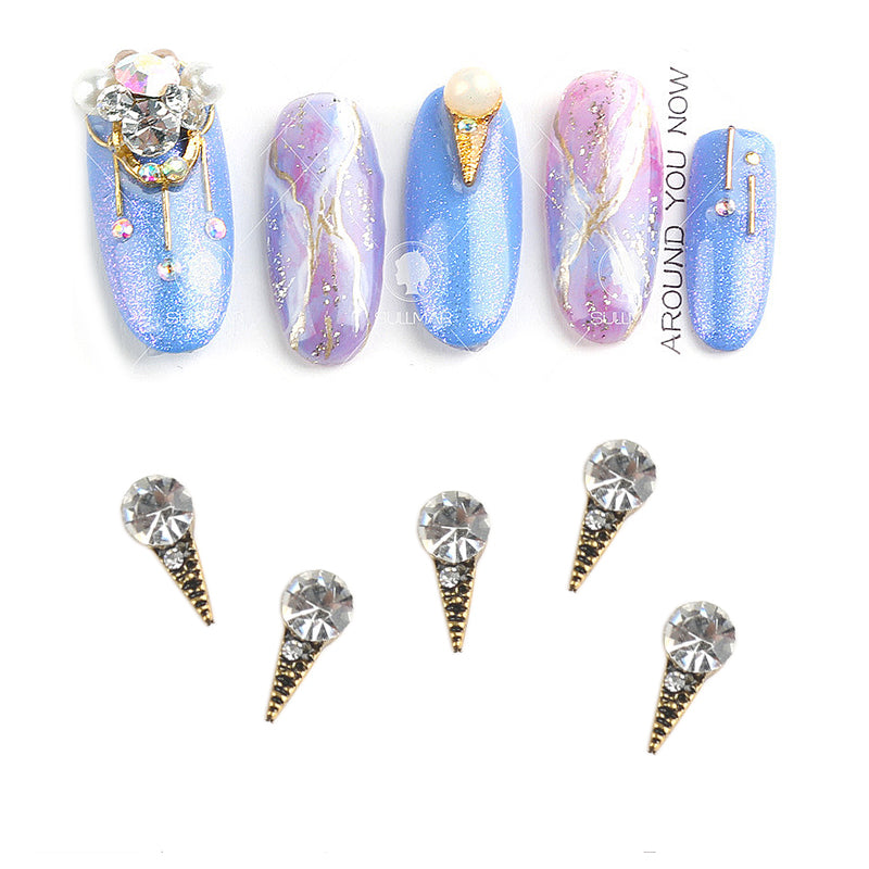 5Pcs Nail Art Jewelry Decor 3D Charm AB Diamond Ruby Gold Rhinestone Crystal Tip 2349