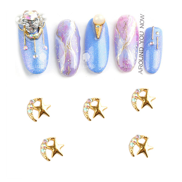 5Pcs Nail Art Jewelry Decor 3D Charm AB Diamond Ruby Gold Rhinestone Crystal Tip 2349