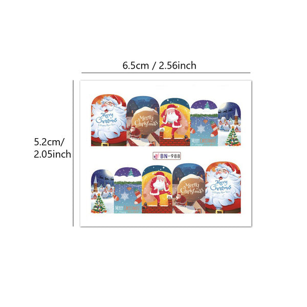 48 Sheets Christmas Watermark Stickers Snowman Santa Claus Xmas Tree Nail Decals 2493