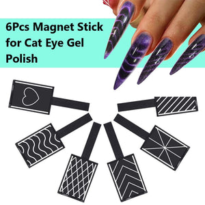 6Pcs Set Magnet Plate Wand Board Nail Art Tool for DIY 3D Magnetic Polish Cats Eyes 1784