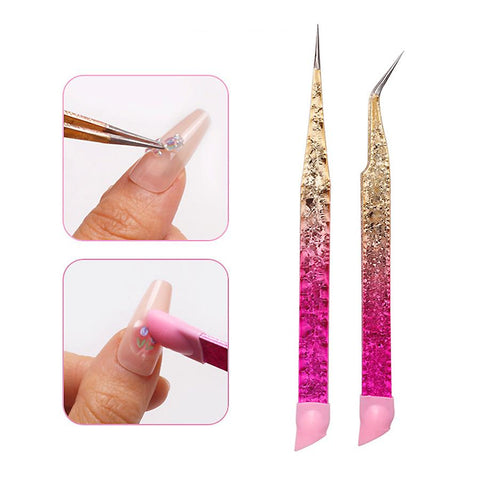 Nail Art Tweezers with Silicone Pressing Head, Nail Stickers Rhinestones Pick Up Eyelash Extension Clip 0836