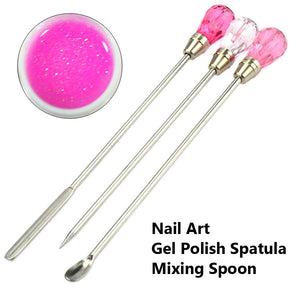 Nail Art Stainless Steel Spatula Stirring Mixing Gel Rod Spoon Stick 1871