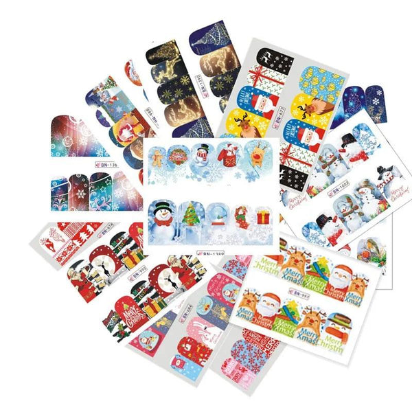 48 Sheets Christmas Watermark Stickers Snowman Santa Claus Xmas Tree Nail Decals 2493