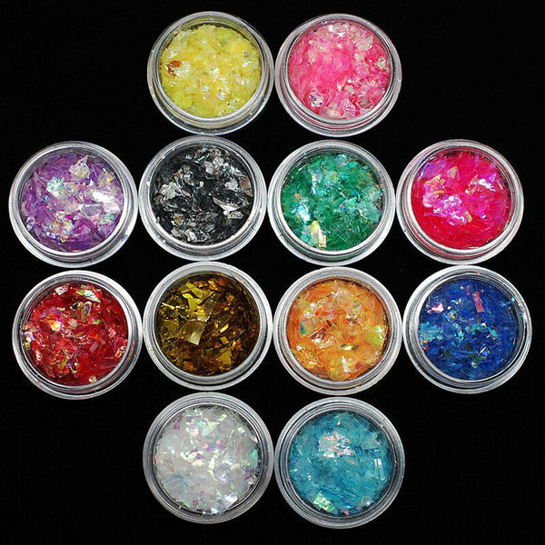 12 Colors Set Acrylic Glitter Ice Mylar Shell Foil Paper Nail Art Decoration 0076 - Artlalic Nail Art Manicure Makeup Beauty Fashion