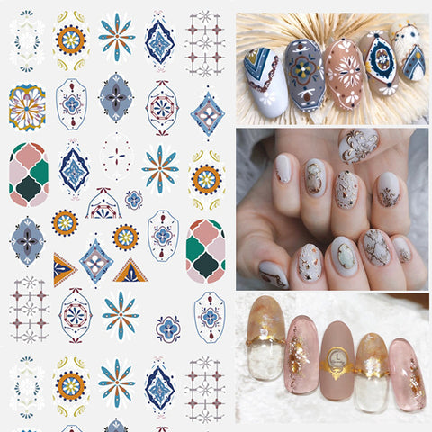 1 Sheet Nail Stickers Morocco Retro Pattern Decals Golden Manicures Nail Art Transfer Slider Decoration - Artlalic Nail Art Manicure Makeup Beauty Fashion