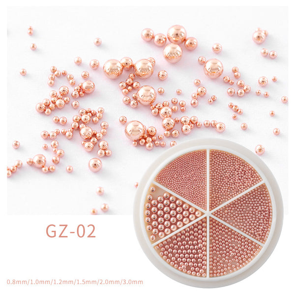 6 Grids Nail Art Tiny Steel Caviar Beads 0.8-3mm Mixed Size 3D Design Rose Gold Jewelry Manicure Decoration - Artlalic Nail Art Manicure Makeup Beauty Fashion