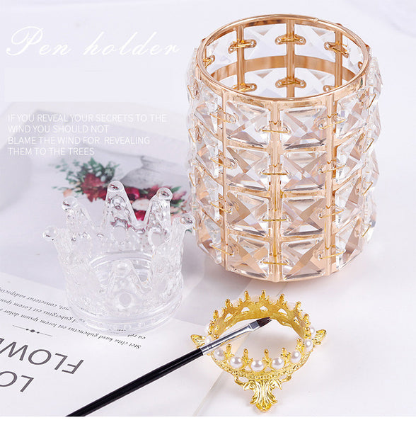 1 Pc Crystal Nail Art Brushes Pen Holder Japanese Style Glass Container Metal Luxury Rose Gold Beauty Tools Storage - Artlalic Nail Art Manicure Makeup Beauty Fashion