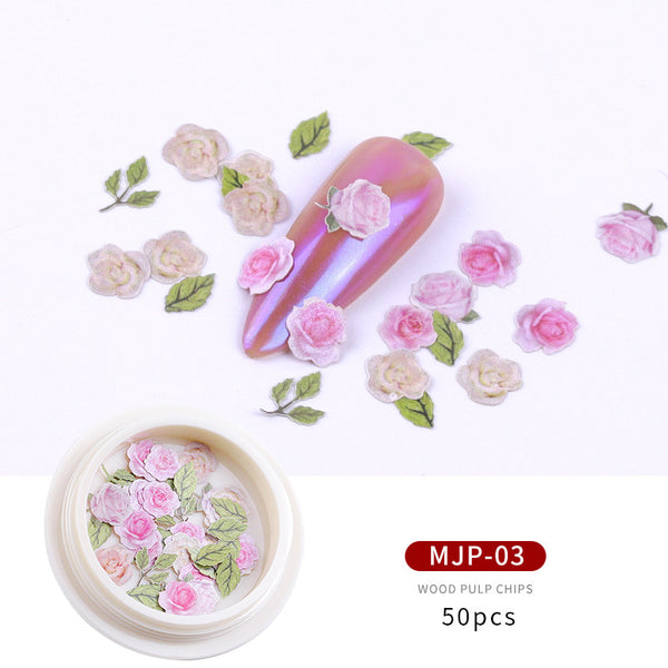 50Pcs Box Nail Art Decoration Slices Flakes Summer Leaves Flowers Design 2834