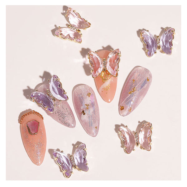 5Pcs Aurora Iredescent 3D Crystal Butterfly Metallic Nail Art Decor Jewelry Charm 2707