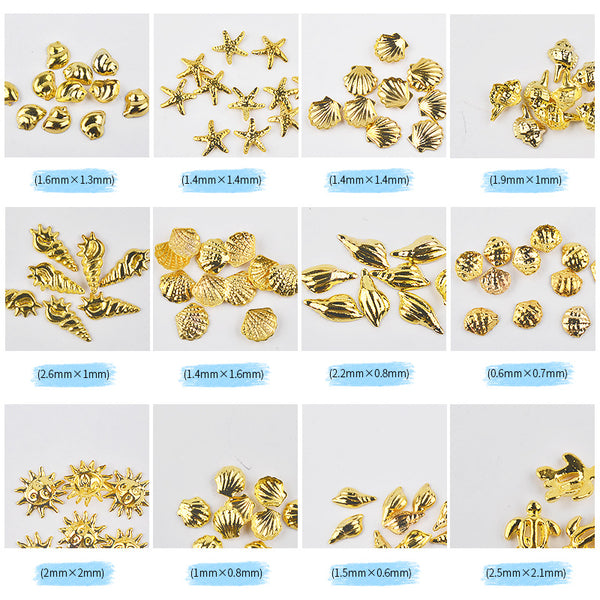 Gold Ocean Theme Metal Studs Sea Starfish Shell Turtle Slice Flakes 3040