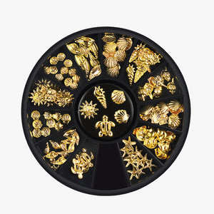 Gold Ocean Theme Metal Studs Sea Starfish Shell Turtle Slice Flakes 3040