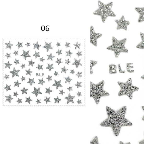 Nail Art Sticker Glitter 3D Star Transfer Adhesive Decals Shimmer Shine Effect 2090