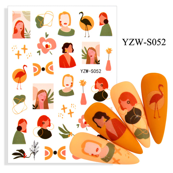 Nail Art Stickers Decals Abstract Face Flowers Leaf Fruit Spring Decoration 4777