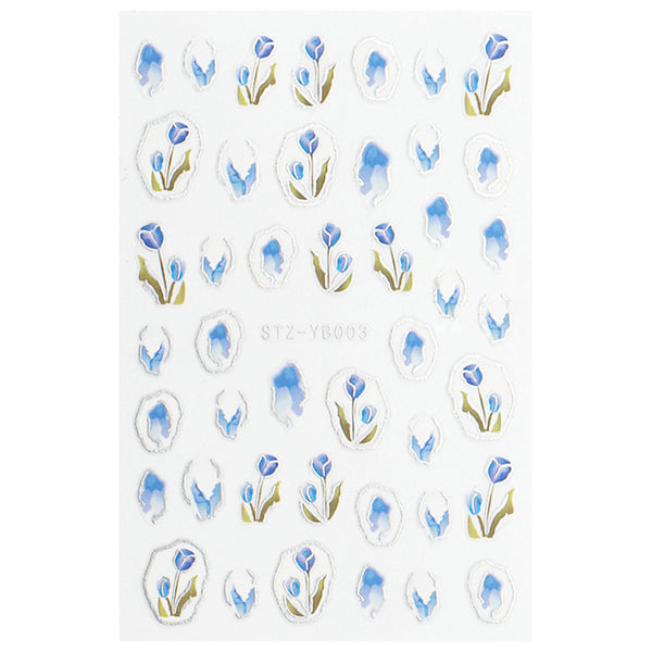 Tulip Flower Nail Art Sticker Floral Adhesive Golden Silver Decals 4947