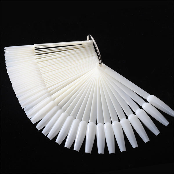 50Pcs Coffin Nails False Tips Fan Display Color Palette Card Practice Chart for Polish with Removable Ring
