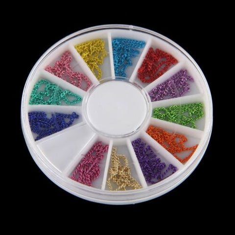 12 Color 3D Nail Art Chain Beads Stud Decoration Rhinestones + Wheel 2977 - Artlalic Nail Art Manicure Makeup Beauty Fashion