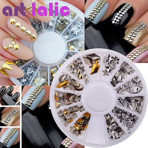 Lots 240Pcs Gold Silver 3D Metal Nail Art Tips Fashion Metallic Studs 0426 - Artlalic Nail Art Manicure Makeup Beauty Fashion