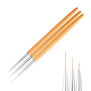 3Pcs Gold Nail Art Liner Pen Brush Brushes Metal Light Handle 3D Design Drawing 0374 - Artlalic Nail Art Manicure Makeup Beauty Fashion
