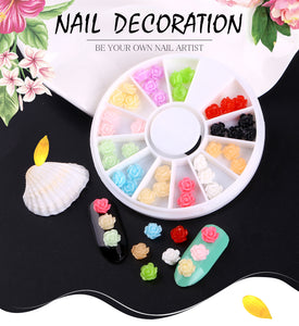 12 Colors 6mm Resin Rose Flowers 3D Nail Art Studs Wheel 0457 - Artlalic Nail Art Manicure Makeup Beauty Fashion