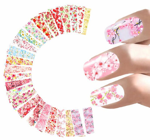 24 Pcs Nail Sticker Flower Water Transfer Decals Foil Rose Peony Sakura Floral 0831 - Artlalic Nail Art Manicure Makeup Beauty Fashion