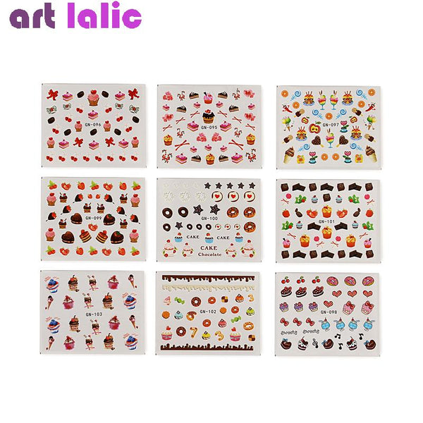 18 Sheets Water Transfer Nail Art Sticker Decals Candy Cake Nail Tattoo 2575