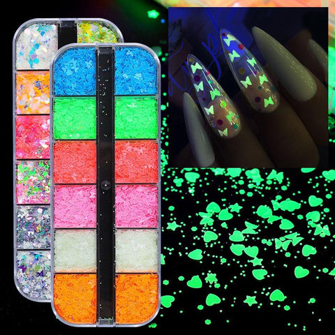 Luminous Butterfly Sequins Fluorescent Glow in The Dark Heart Star Nail Art Flakes 2767
