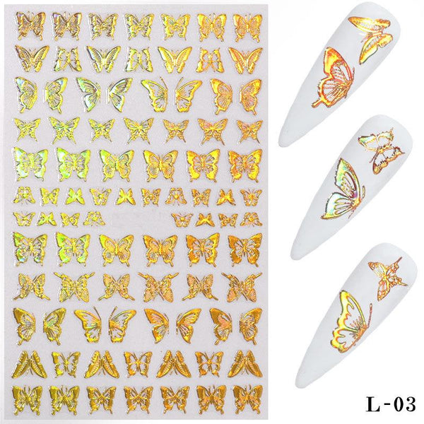 Nail Art Sticker Holographic Bronzing Fine Butterfly Stickers Hollow Decals 2084