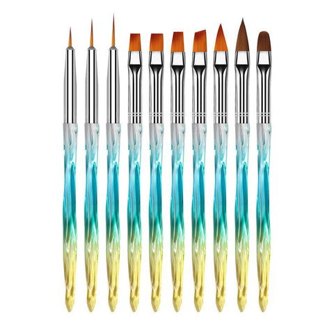 10Pcs Nail Art Brush Set Gradient Crystal Handle 0582