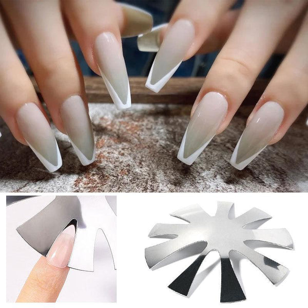 9 Sizes French Tips Template Smile Cut V Line Tips Stencil 1636