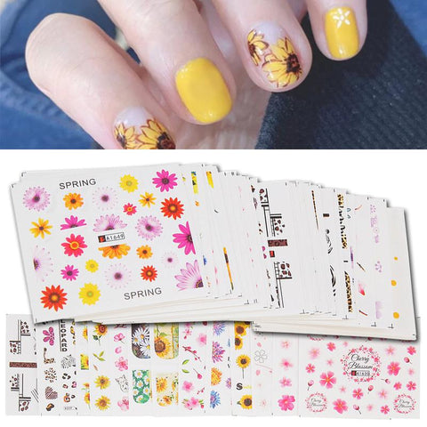 48Pcs Sunflower Leopard Nail Stickers Transfer Water Decals Set 2519