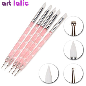5Pcs 2 Way Nail Art Silicone Pen with Dotting Tools Marbleizing Brushes 0570