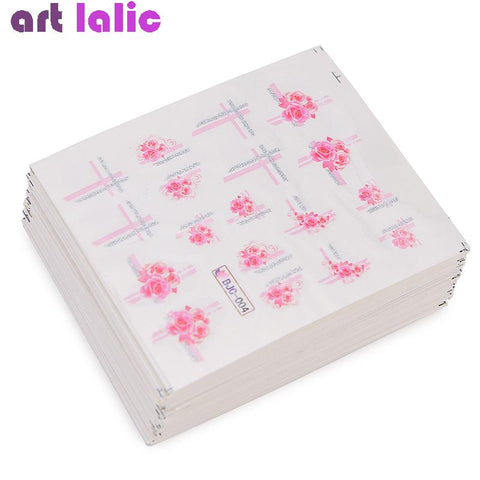 55pcs Water Decal Nail Art Decorations Rose Flowers Transfer Stickers Manicure Supplies 2580