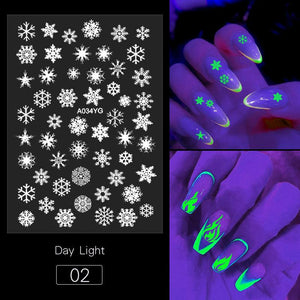 Nail Art 3D Adhesive Sticker Halloween Party Night Glow In The Dark Snowflake 2083