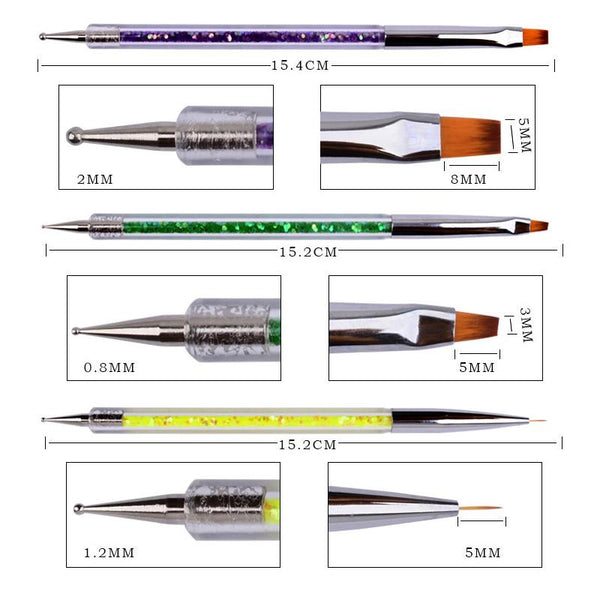 5pcs 2 Way Nail Art Brush Liner Gel Painting Pens 0499
