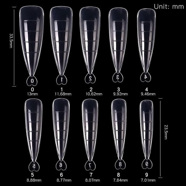 100Pcs Nail Tips Mold Nail Dual Forms Finger Extension Gel Stiletto Shape 0289
