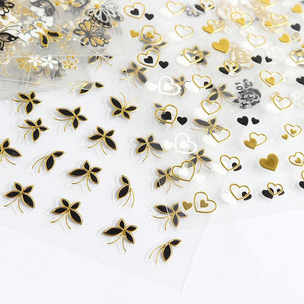 30 Sheets 3D Black Gold Nail Foil Stickers Rose Flower Butterfly Self Adhesive Decals 2511