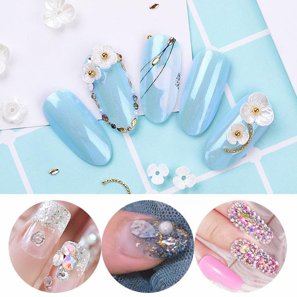 6 Grids Nail Art AB Rhinestones Butterfly Flower Holographic Crystals 3266