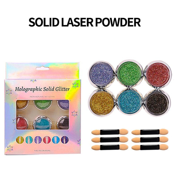 6 Color Solid Laser Powder for Nail Art Decorations Holographic Nails Glitter Dust 1961