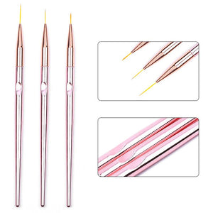 3Pcs Rose Gold Nail Art Fine Liner Pen Brushes Set 0485