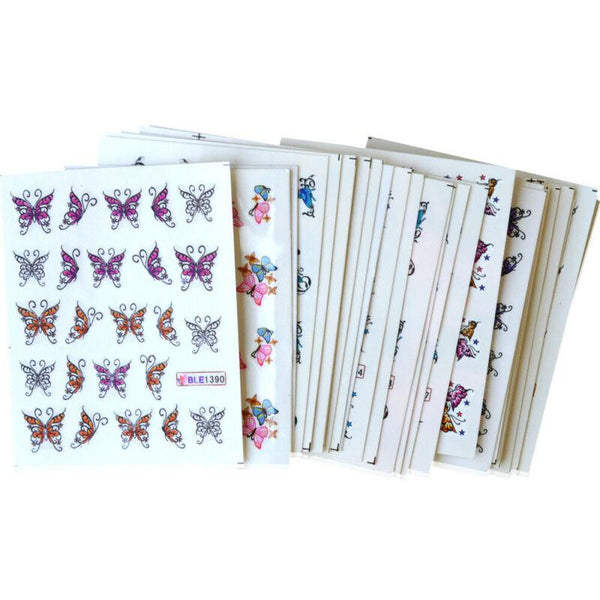 30 Sheets Butterfly Nail Art Decals Water Transfer Stickers Flowers Foil Slider 1794