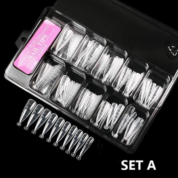 6Pcs UV Gel Tips Extension Set, Nails Mold, Cuticle Pusher, Brush 2749