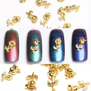 10pcs Alloy Nail Art Tips 3D Rose Flower Rhinestone Glitters Beads DIY Deco 1131 - Artlalic Nail Art Manicure Makeup Beauty Fashion