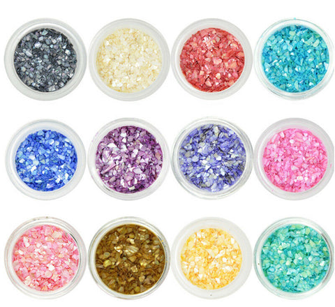 12X Nail Art Glitter Crushed Shell Chips Powder Dust Tips DIY Decoractions 1126 - Artlalic Nail Art Manicure Makeup Beauty Fashion