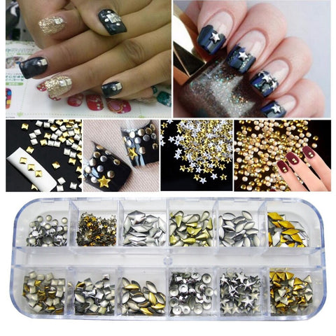 1200pcs Nail Art 3D Decor Punk Alloy Rivet Studs Tips Gold Silver Mix Stickers 1186 - Artlalic Nail Art Manicure Makeup Beauty Fashion
