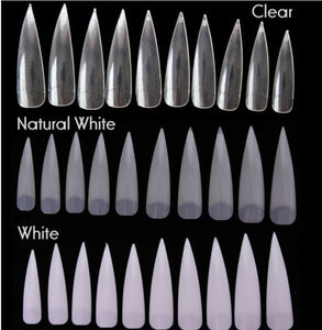50Pcs Long Sharp False Nail Art Tips Acrylic Salon - White Clear Natural 0333 - Artlalic Nail Art Manicure Makeup Beauty Fashion