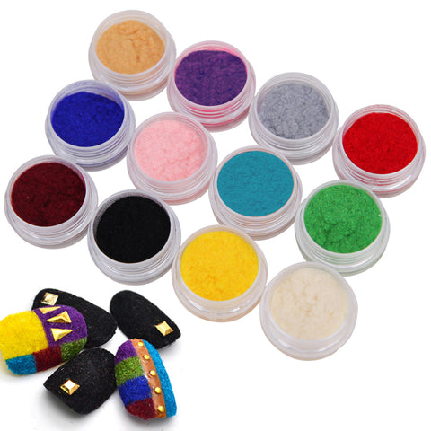 12 Color Nail Art Powder Pigment Flocking Velvet Set 1477 - Artlalic Nail Art