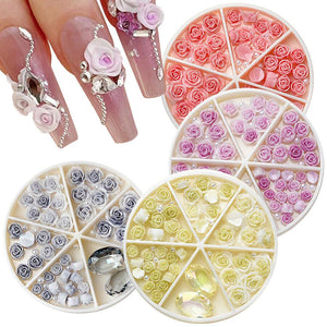 3D Rose Camellia Flower Gems with Pearly Beads Set, Nail Art Jewelry Accessories 4015