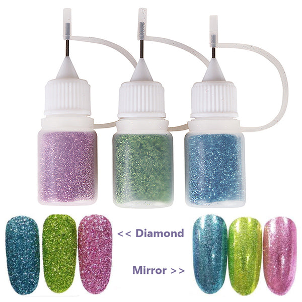 3 Bottle Diamond Nail Glitter Powder Sparkly Chrome Mirror Pigment 2426 - Artlalic Nail Art Manicure Makeup Beauty Fashion