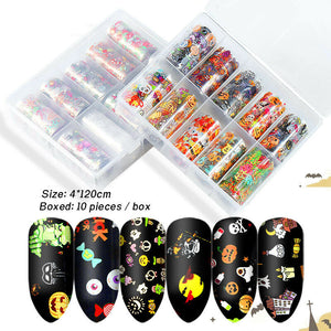 10 Grids Nail Foils Transfer Stickers Decals Christmas Xmas Halloween Nail Art Decor 1221 - Artlalic Nail Art Manicure Makeup Beauty Fashion