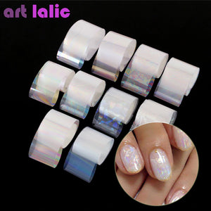 10 Rolls Holographic Nail Foil Set Gradient Transparent AB Color Transfer Sticker 1505 - Artlalic Nail Art Manicure Makeup Beauty Fashion